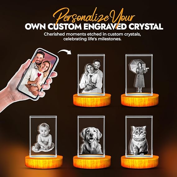 3D holographic Photo etched engraved INSIDE the crystal