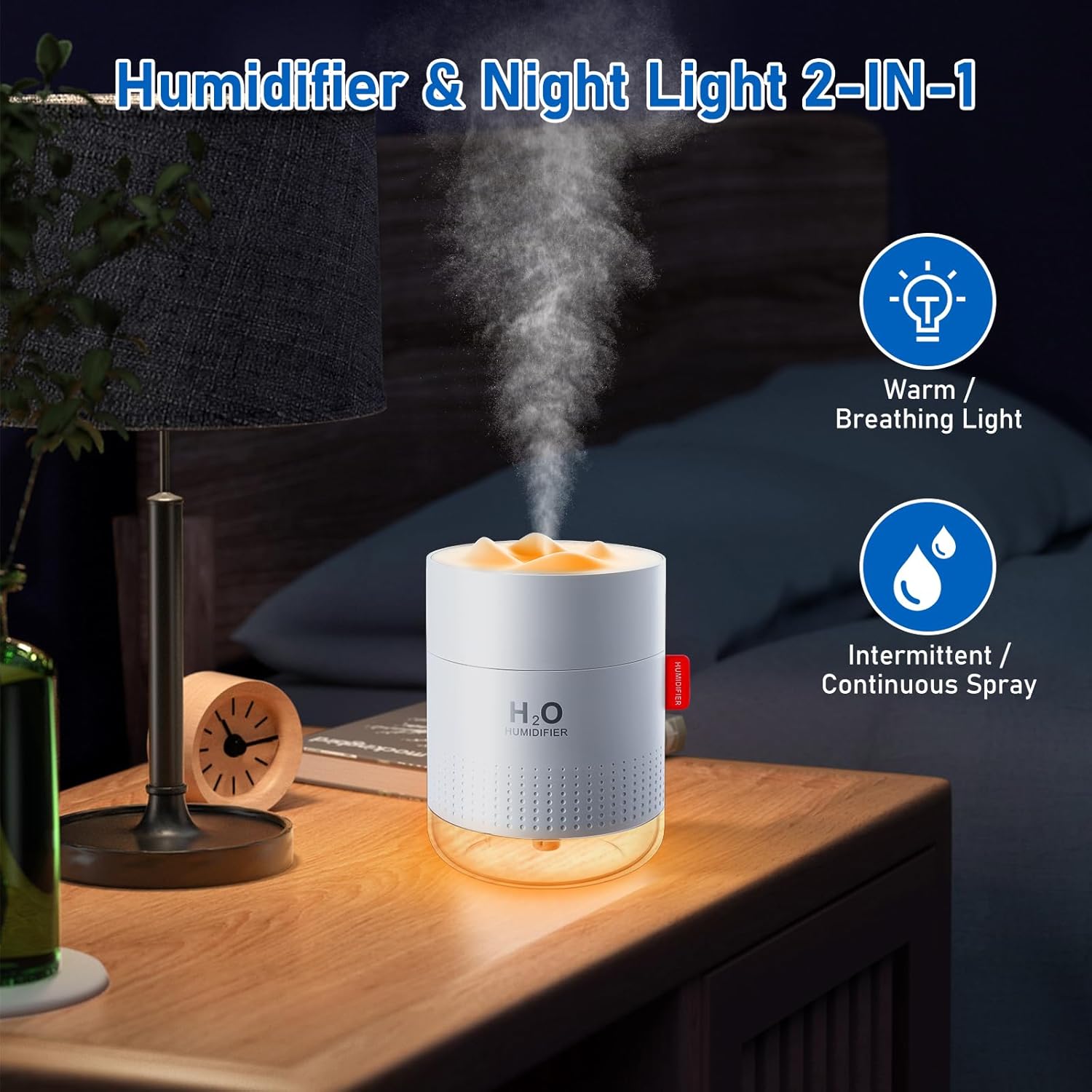 Humidifiers, 500ML Humidifier for Bedroom with Night Light