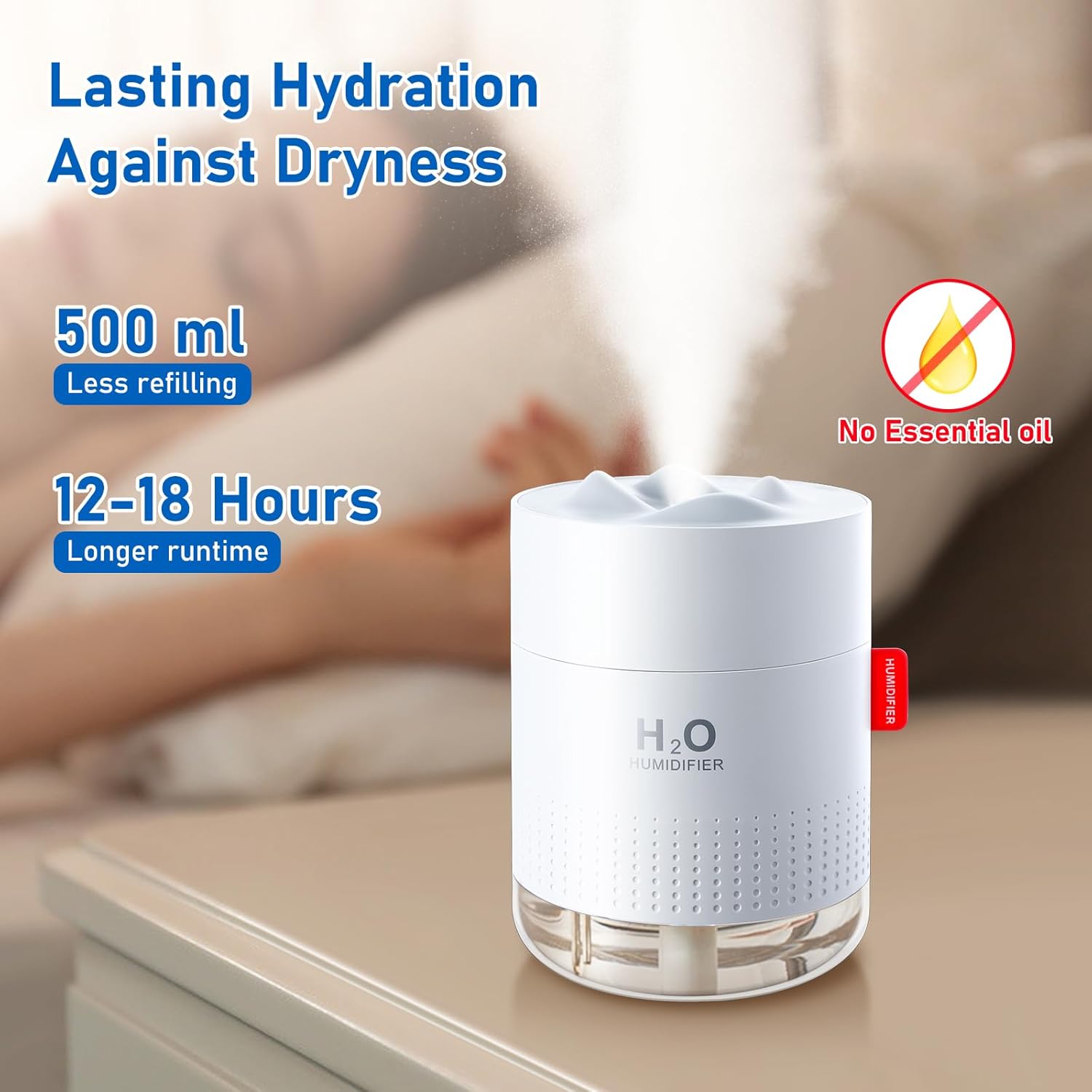 Humidifiers, 500ML Humidifier for Bedroom with Night Light