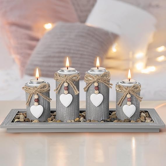 Candle Holder Set of 4 with Wodden Tray