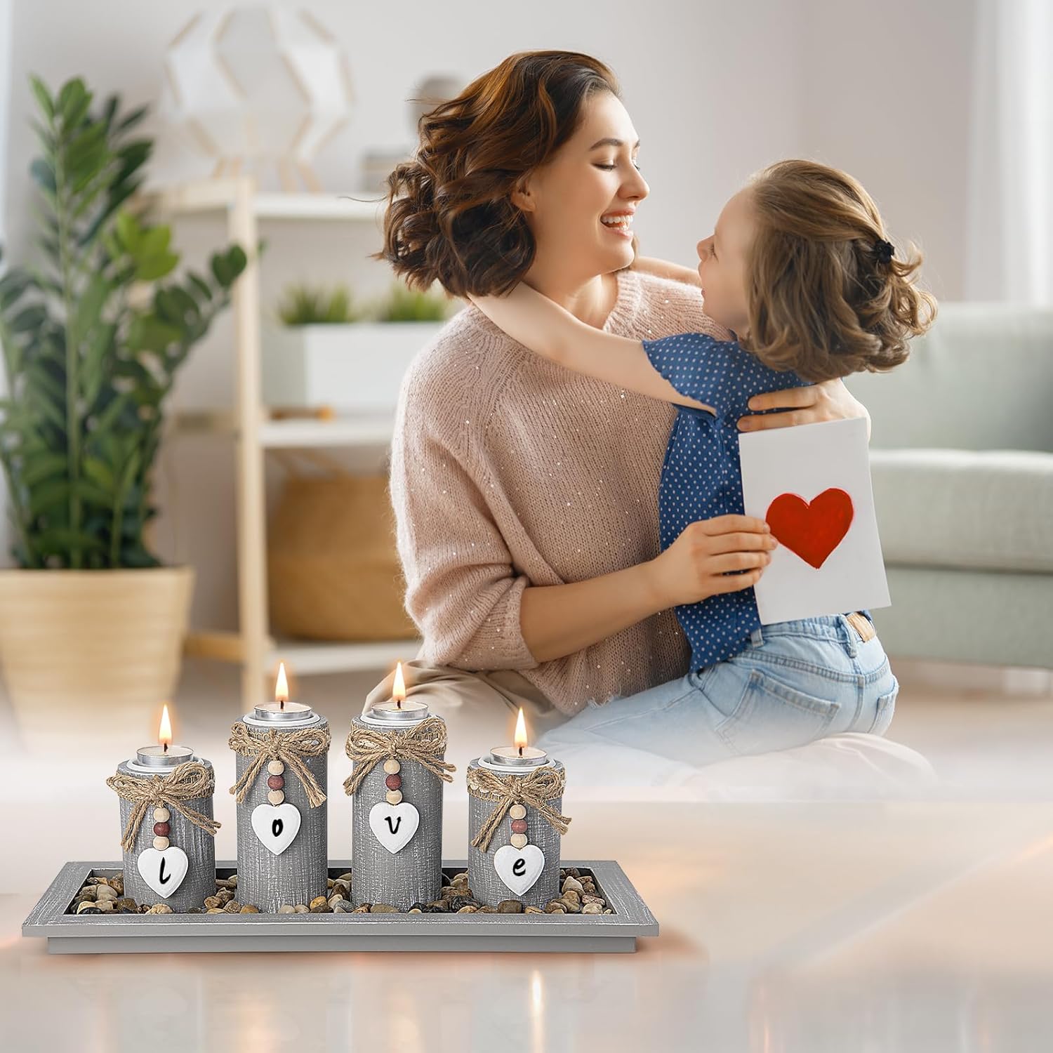 Candle Holder Set of 4 with Wodden Tray