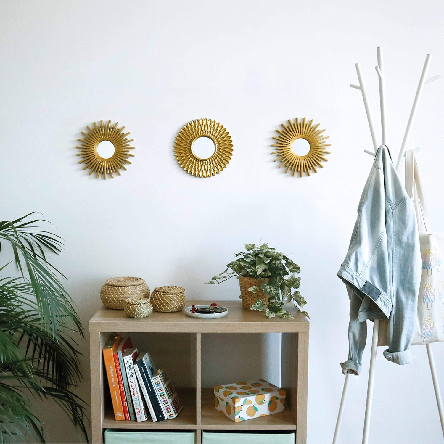 Wall Mirrors Pack of 3 Round Gold Mirrors for Living Room