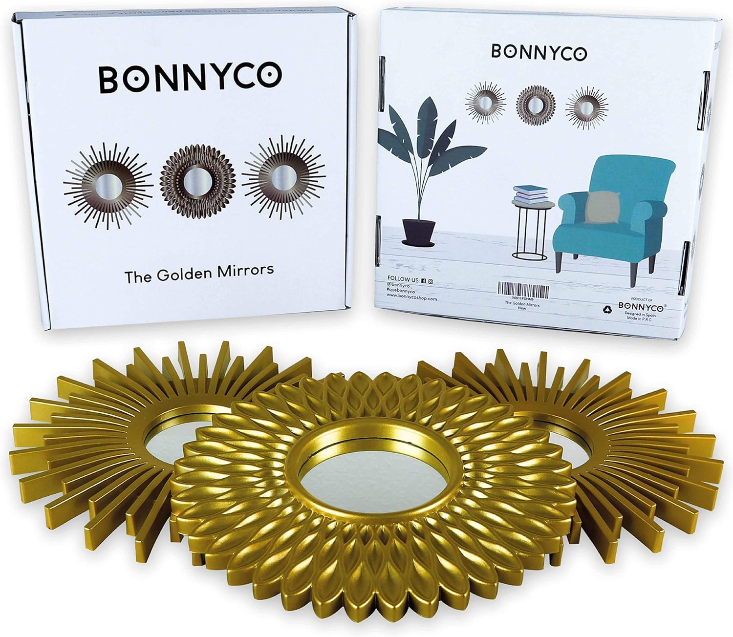 Wall Mirrors Pack of 3 Round Gold Mirrors for Living Room